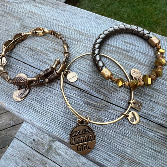 ALEX & ANI Gold Expandable Charm Bracelets LOT Because I am a Girl X 3 Retired - Picture 8 of 9